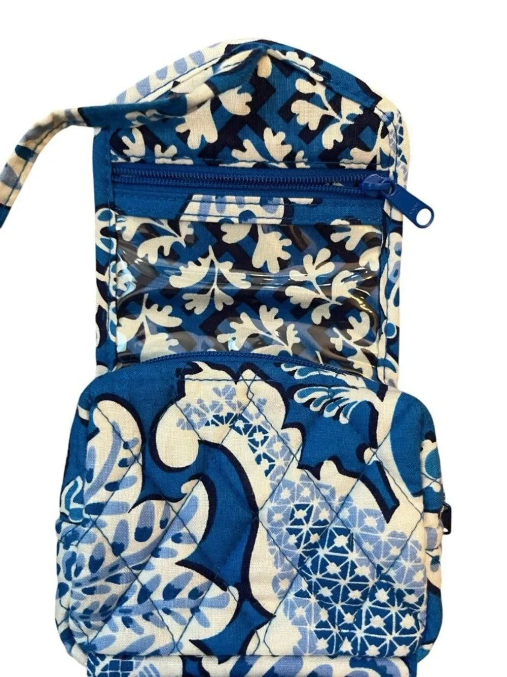 Vera Bradley Blue All Wrapped Up Jewelry Cosmetic Travel Case Soft Quilted Ties